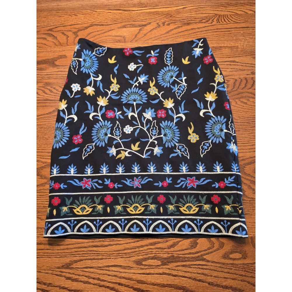 J.‎ McLaughlin Pencil Skirt Womens 4 Black Lucy Bainbridge Embroidered Floral